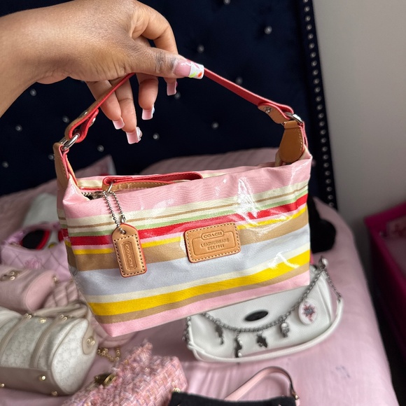Coach Signature Stripe Legacy Satchel - Picture 1 of 4